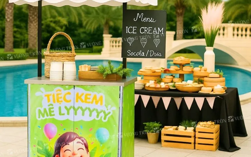 Tiệc sinh nhật với quầy kem mini luôn nằm trong top những ý tưởng sinh nhật làm xiêu lòng các bé 