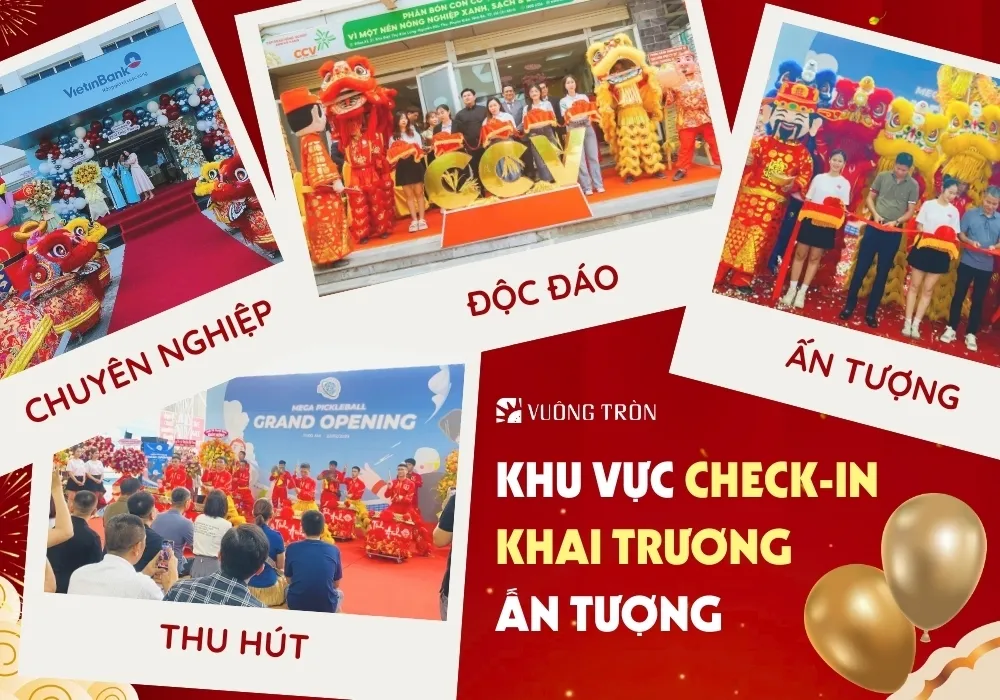 Khu vực check-in tiệc khai trương lung linh giúp lan tỏa hình ảnh sự kiện trên mạng xã hội