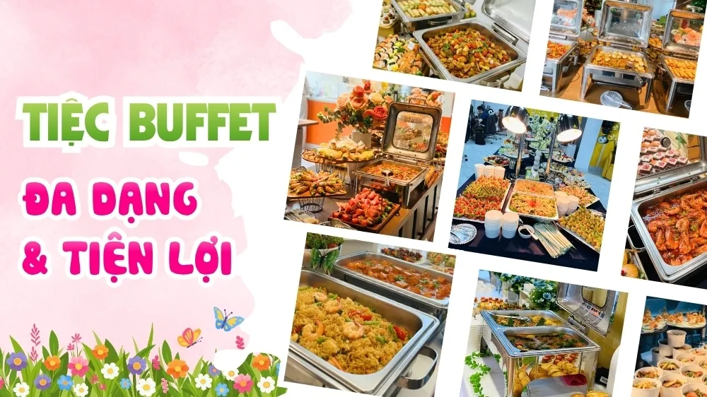 Line tiệc buffet văn phòng hoành tráng đầy đủ món mặn ngọt cho công ty đông nhân sự dịp 20/10