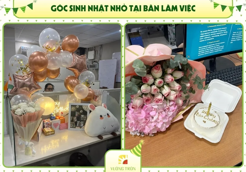 Góc trang trí sinh nhật nhỏ xinh tại bàn làm việc nhân viên