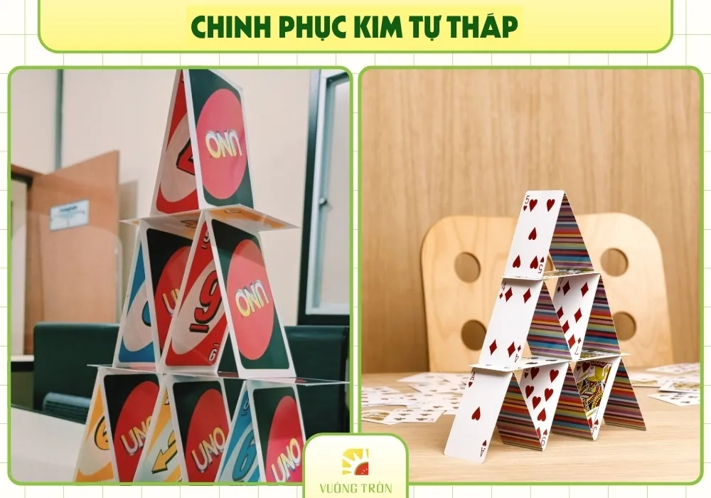 Trò chơi teambuilding Chinh Phục Kim Tự Tháp bài Tây rèn sự tỉ mỉ và kiên nhẫn