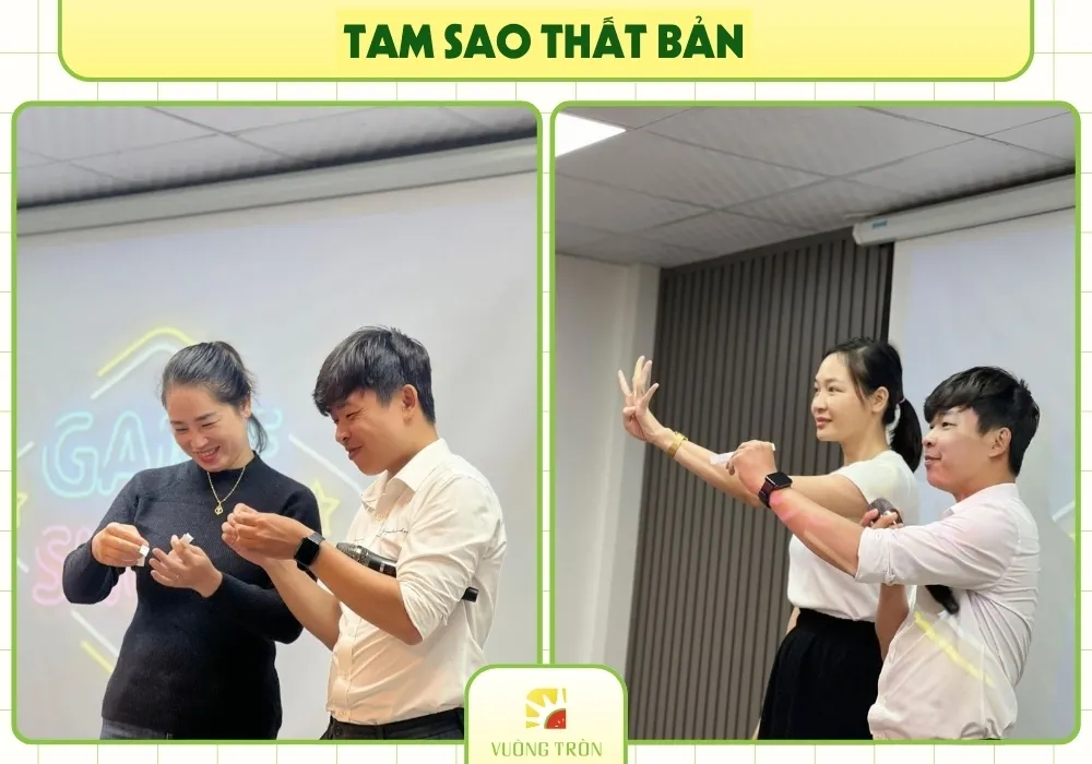 Trò chơi teambuilding Tam Sao Thất Bản đeo tai nghe siêu lầy lội cho dân công sở
