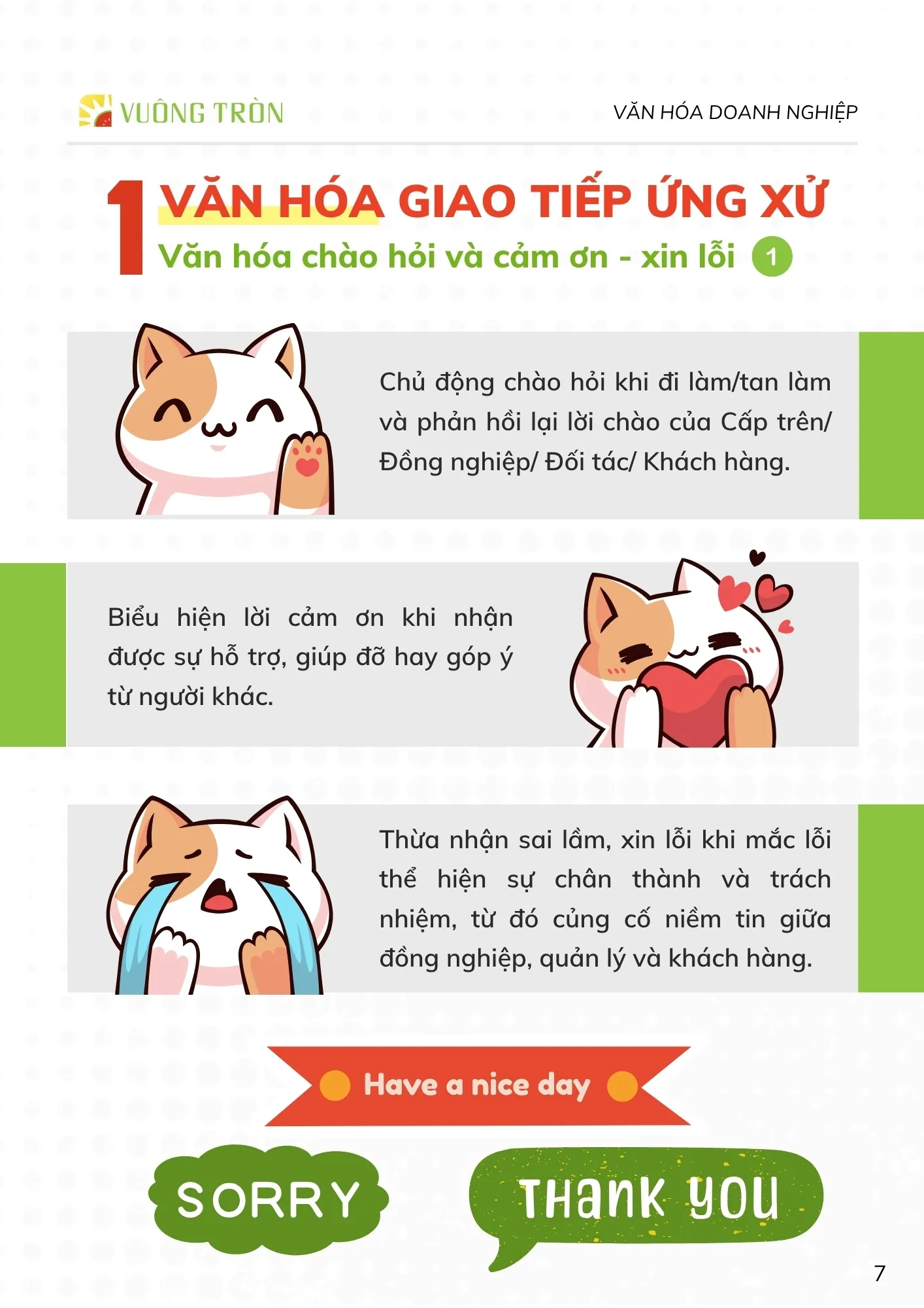 Văn hóa chào hỏi, cảm ơn xin lỗi Trái Cây Vuông Tròn