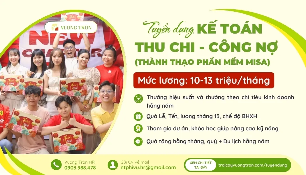 Tuyển dụng Kế Toán Thu Chi - Công Nợ