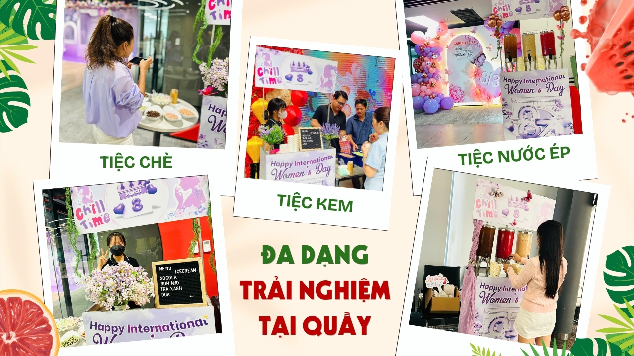 Biến tấu không giới hạn với đa dạng hình thức từ tiệc nước ép, tiệc chè, tiệc kem mát lạnh.