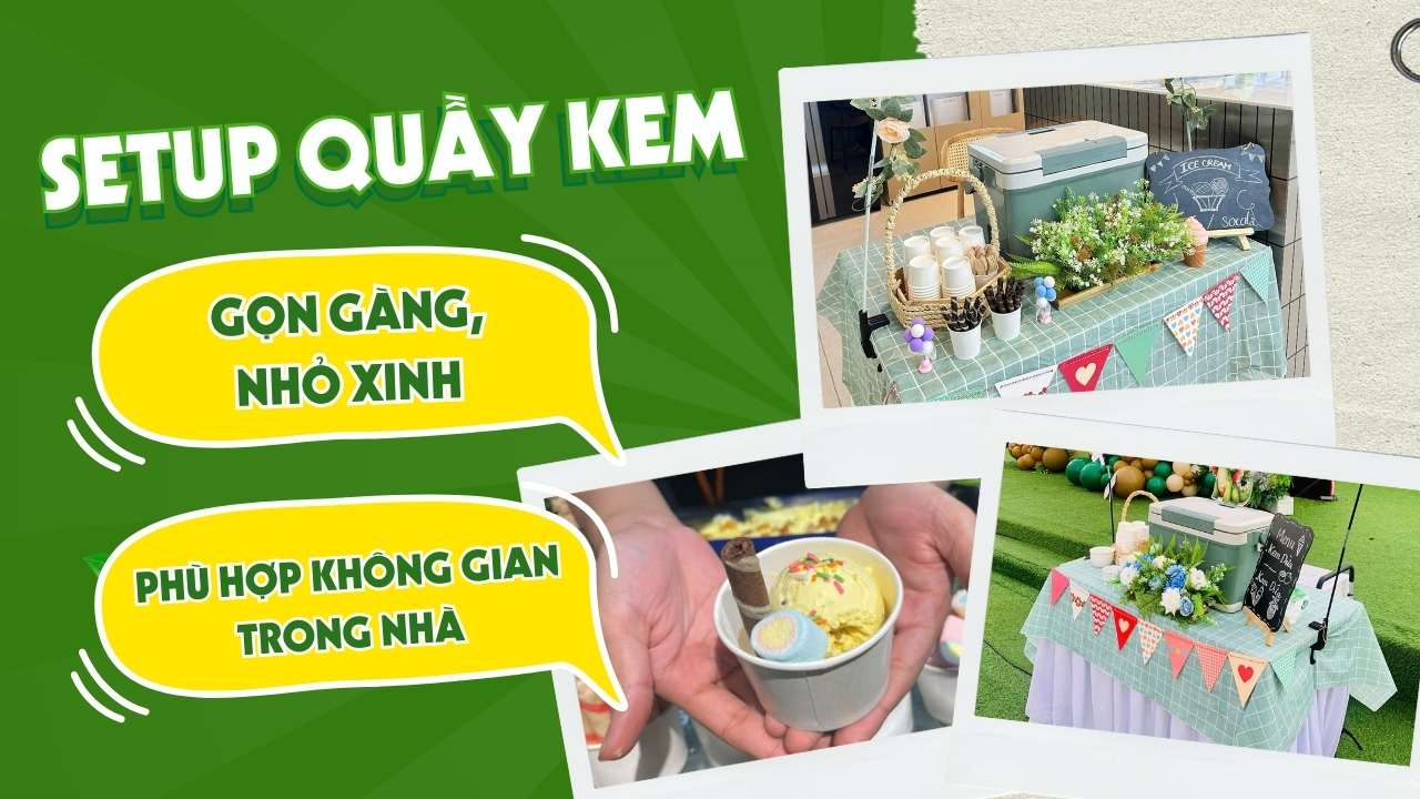 Setup quầy kem ngay tại bàn tiệc