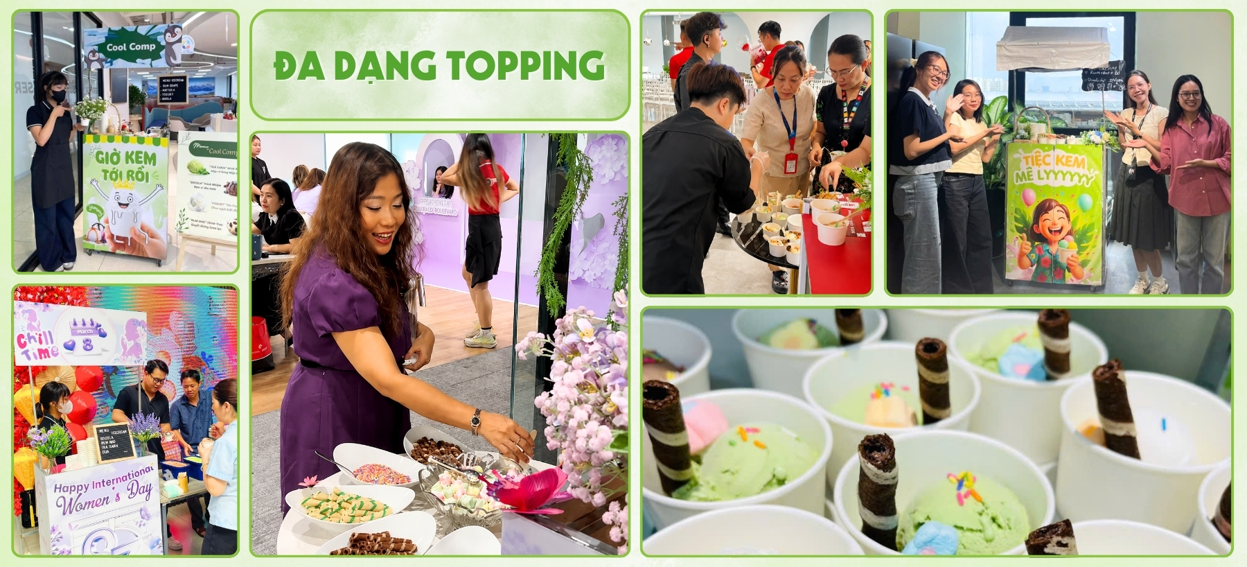 Đặt tiệc kem sự kiện uy tín, đa dạng vị kem, đa dạng topping