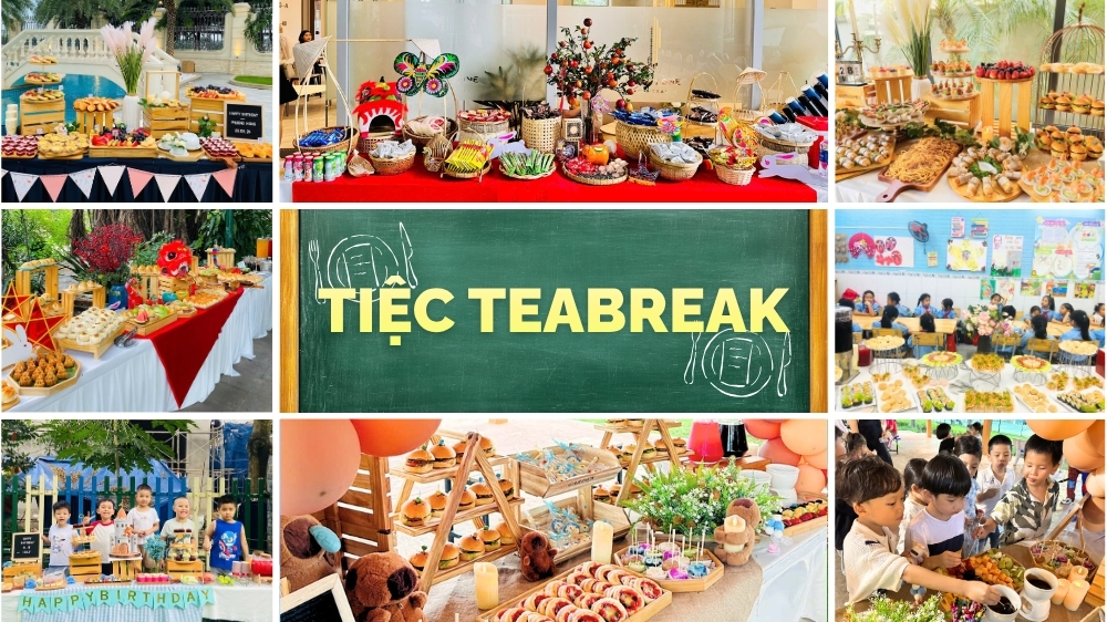 Bàn tiệc Teabreak cho bé với các món bánh ngọt mini, màu sắc tự nhiên và tạo hình bắt mắt thu hút thực khách nhí