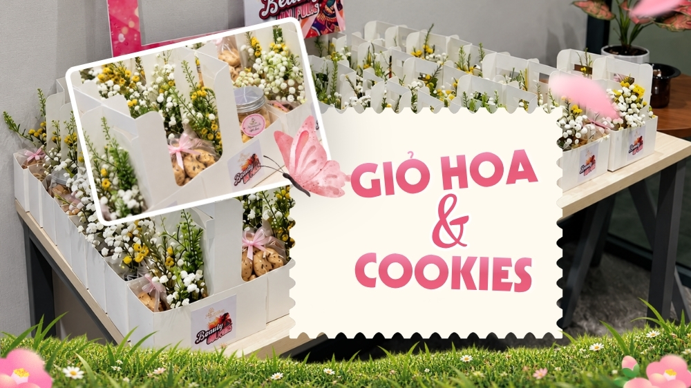 Giỏ hoa kết hợp cookies làm quà tặng 20/10 cho nhân viên và khách hàng doanh nghiệp
