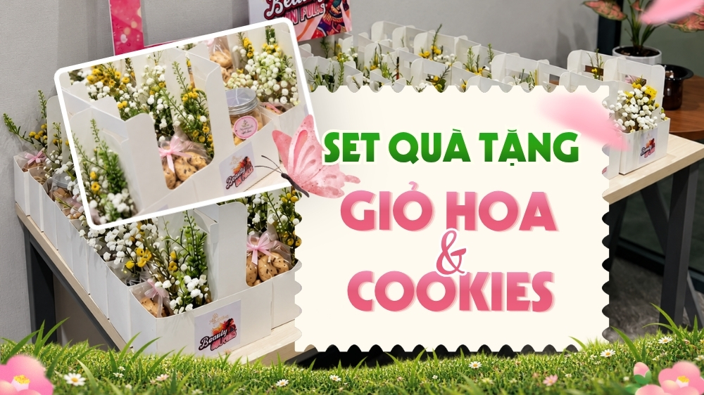 Set quà tặng Giỏ hoa và Cookies 20/10 dành cho doanh nghiệp tặng nhân viên nữ và khách hàng
