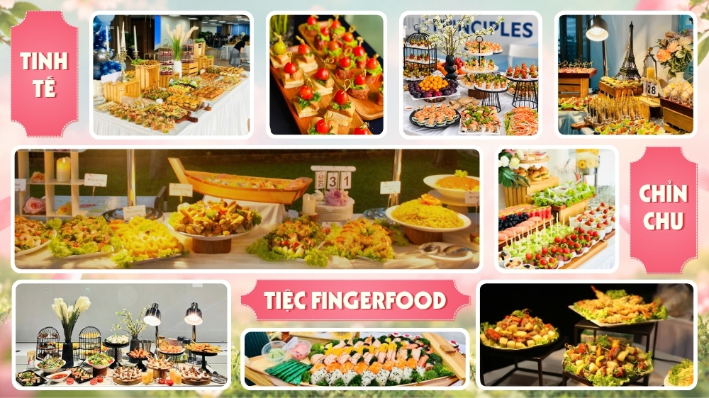 Bàn tiệc finger food văn phòng với các món ăn mặn được bày trí đẹp mắt cho sự kiện 20/10