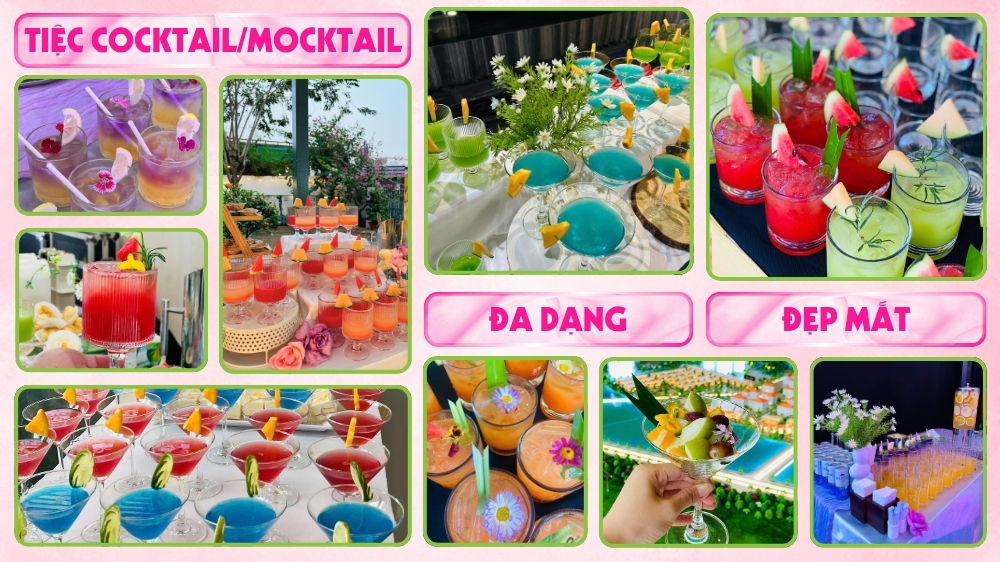 Quầy Cocktail/Mocktail nhiều màu sắc cho tiệc 20/10 văn phòng và sự kiện doanh nghiệp