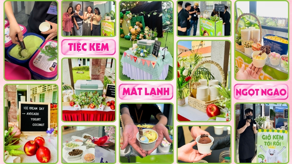 Dịch vụ tiệc kem 20/10 văn phòng với nhiều vị kem và topping hấp dẫn