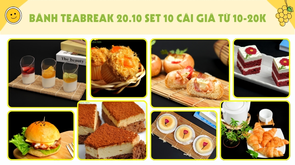 Set bánh teabreak từ 10 cái Trái Cây Vuông Tròn