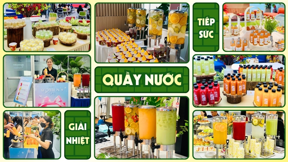 Trạm trải nghiệm Fruit và Juice Station phục vụ nước ép trái cây tươi thanh mát tại sự kiện