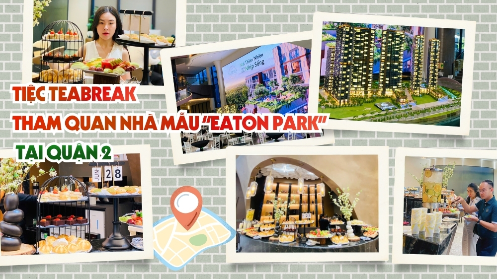 Setup bàn tiệc teabreak tiếp đón khách hàng đến tham quan nhà mẫu dự án Eaton Park tại Quận 2