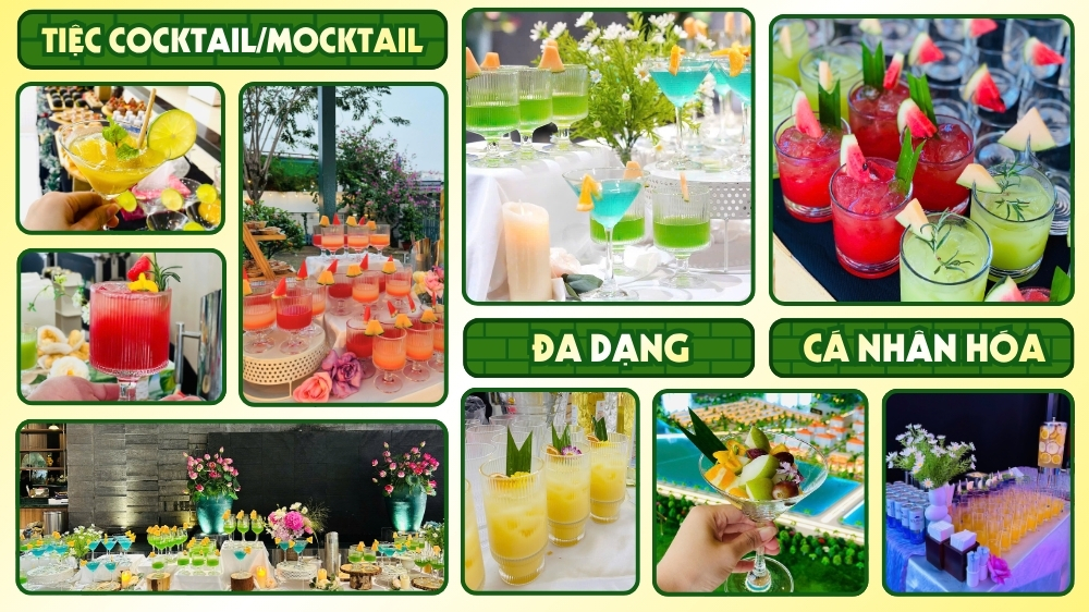 Quầy nước mocktail thương hiệu pha chế theo tone màu chủ đạo của dự án bất động sản