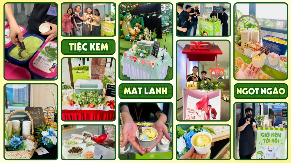 Xe kem sự kiện lưu động của Vuông Tròn bố trí tại sảnh chờ sảnh sàn giao dịch bất động sản.