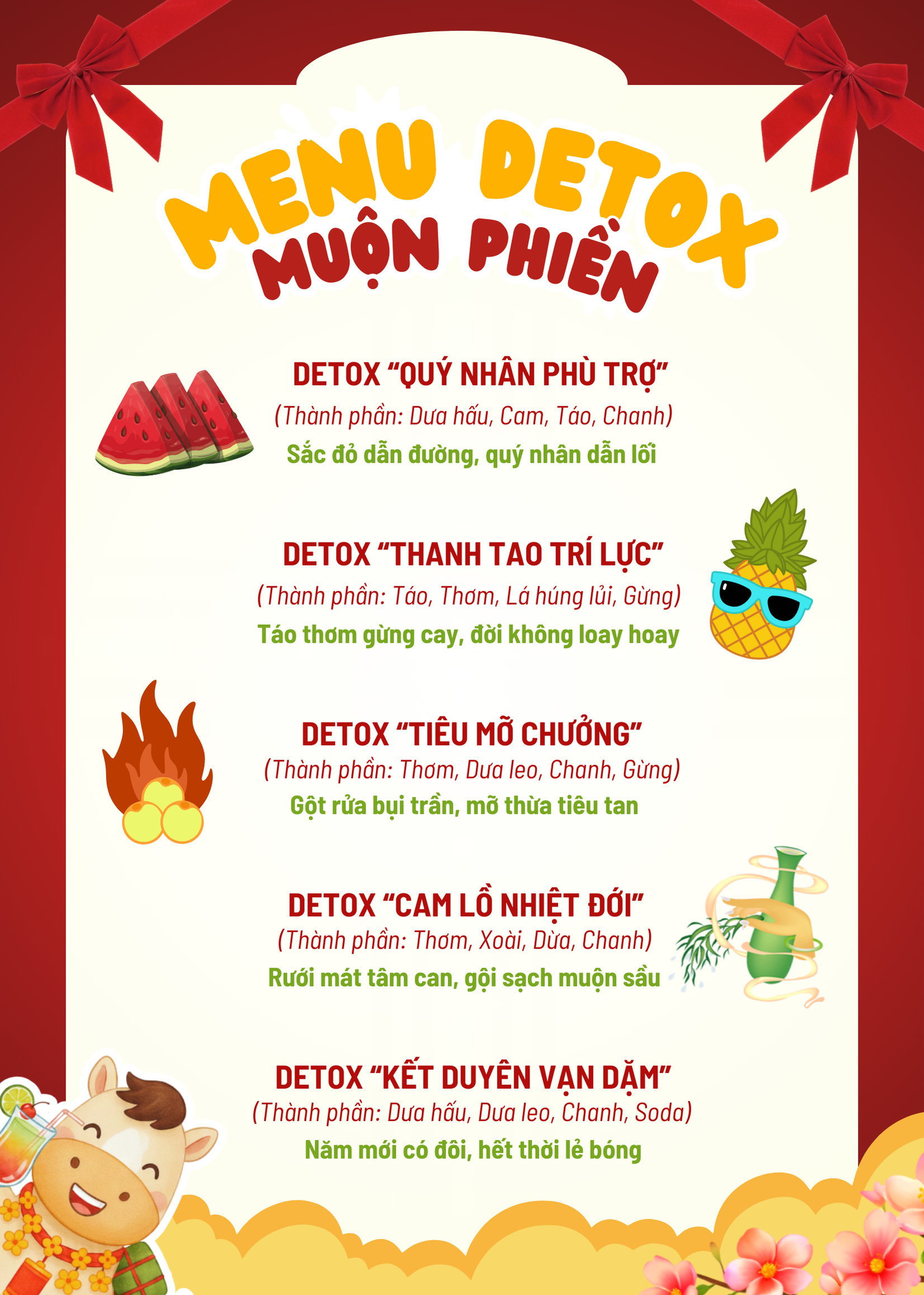 Menu quầy detox thanh lọc sau Tết