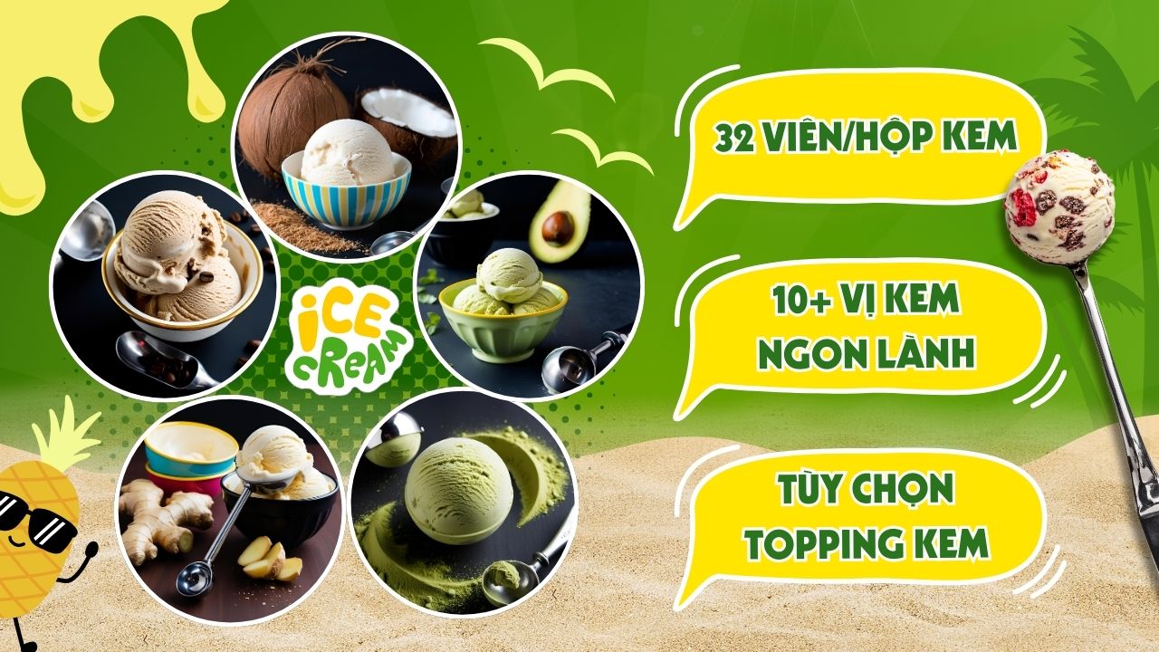 Thuê xe kem sự kiện ở đâu, liên hệ Vuông Tròn với đa dạng vị kem và topping
